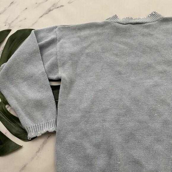 Catalina Womens Vintage 90s Cottagecore Sweater Size L Pastel Blue Beaded Flower - Picture 11 of 12